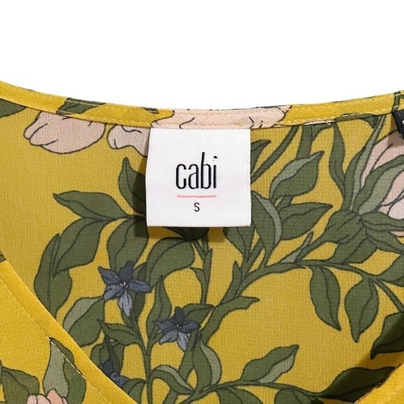 Cabi Top Trumpet Sleeve Yellow & Pink Floral Print Blouse Size Small Mod Boho - Picture 5 of 9
